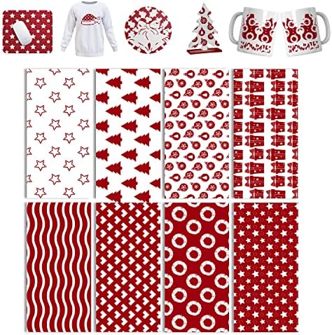 Christmas Infusible Transfer Ink Sheets 4,5 x12 Wowocut Elk Plaid Bell Sublimation Paper para camisetas de camisetas Coasters, para prensa de calor, verde/8pcs