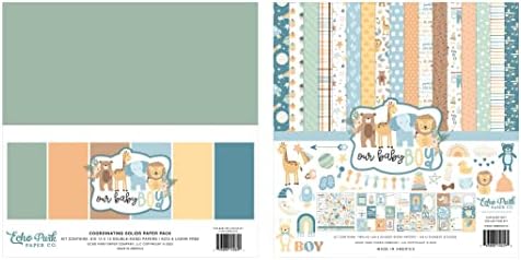 Eco Park Papel Collection Pacote: Nosso bebê 12 x 12 Kit de coleção + nosso bebê menino 12 ”x 12” Pacote de papel sólido