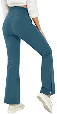 Jofow Elastic Athletic Women Calças sólidas com fitness de bolso, com calças de ioga com alta cintura alta