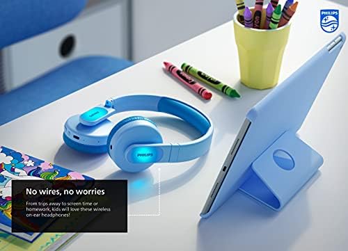 Philips K4206 Crianças sem fio fones de ouvido sem fio, conexão Bluetooth + Cabo, limite de 85dB para audição mais segura, microfone embutido, 28 horas de jogo, controles parentais via fones de ouvido