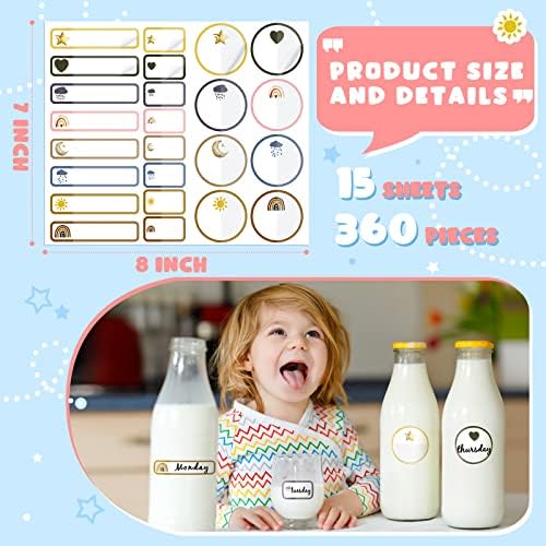 360 rótulos de garrafas para bebês para creche girl rótulo pacote arco -íris Nome da escola rótulos Nome impermeável adesivos