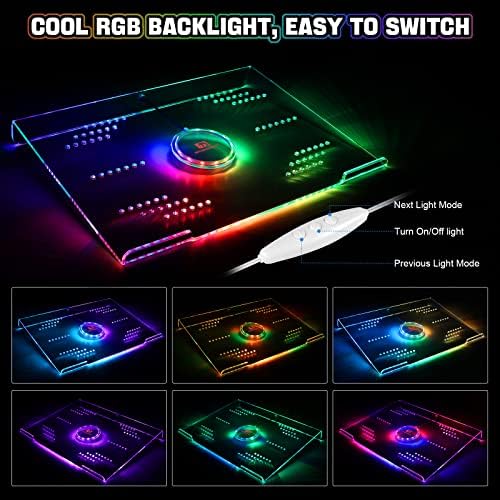 Laptop acrílico Stand Clear Tablet Solder com 366 tipos de luz de fundo RGB, Vopa de dissipação de calor múltipla Vons