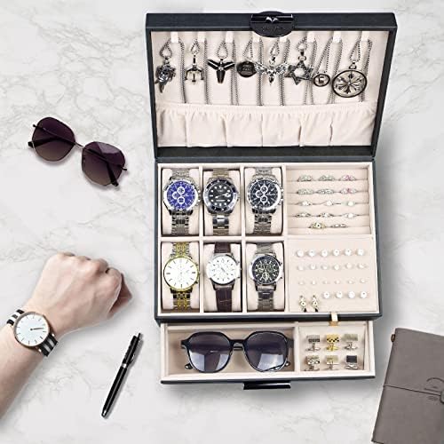 BARETULIP JEWELS Organizer Jewelry Box com 2 camadas de armazenamento Relógio de colar de óculos de sol Pulpare de jóias grandes
