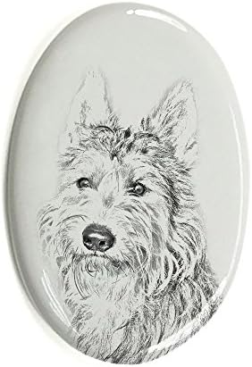 Berger Picard, lápide oval de azulejo de cerâmica com a imagem de um cachorro