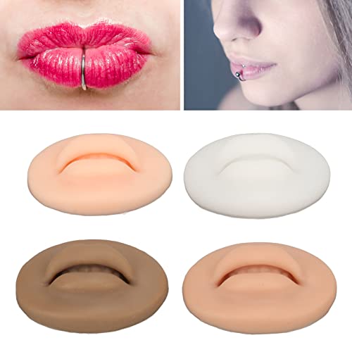 Modelo de lábios de silicone de 4 pcs, modelo de piercing de silicone 3x2x0.8in com boca, cor de silicone 3D flexível e translúcida e preto escuro para tatuagem prática