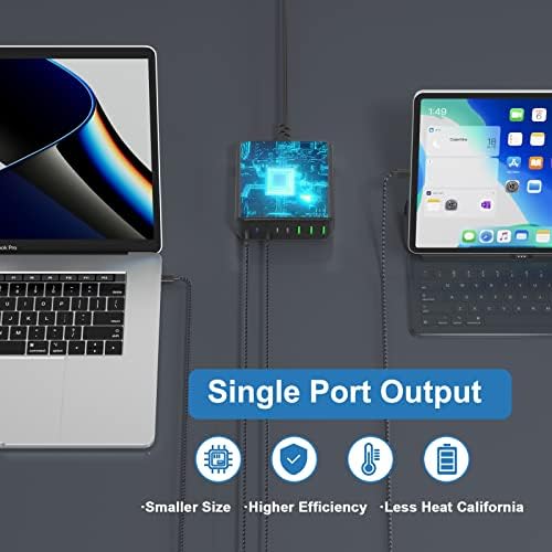 200w USB C carregador, estação de carregamento USB C de 8 portas, carregamento de laptop USB de 65W compatível com MacBook Pro/Air,