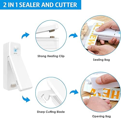 Mini selador de bolsa, 2 em 1 em 1 selante de calor recarregável selador portátil selador e cortador para sacos