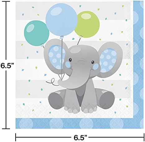Informações de elefante encantador de crianças azuis Infantilos de 1º aniversário para festas de tabela descartáveis ​​para 24 pessoas