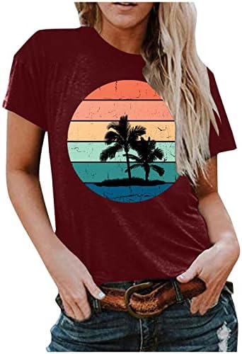 Camiseta de verão para mulheres camisetas gráficas camisetas de pôr -do -sol de bom arco -íris blusa
