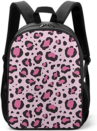 Mochila unissex de estampa de leopardo rosa bolsa de ombro de moda leve com bolsos de garrafa de água