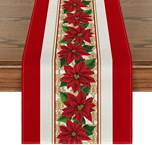 Modo ARTOID Aquarela Poinsettia Red Christmas Table Runner, Decoração sazonal de mesa de jantar de cozinha de Natal de inverno para decoração de festa em casa em casa 13 x 36 polegadas