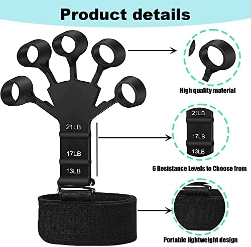 2 PCS fortalecedor de dedos, treinador de força de aderência Exercício de dedos ajustável 6 Nível resistente Exercício de dedos Fortalecedor de mão Para treinamento de força, treinamento de extensão de flexão dos dedos