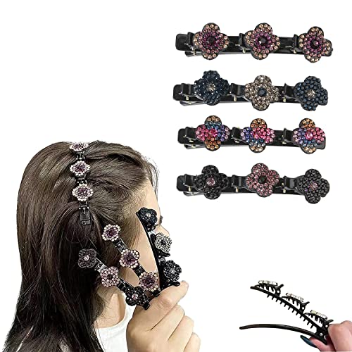 Clipes de cabelo trançados com pedra de cristal espumante [4pcs], clipes de cabelo de cristal para mulheres, acessórios para meninas