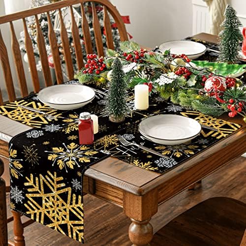 Modo Artóide Flakes de neve preto Hello Hello Placemats Conjunto de 4, 12x18 polegadas de Natal Tapetes de mesa de férias para