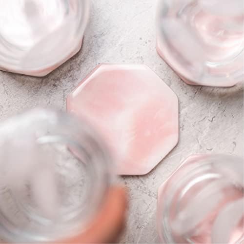 Coasters para bebidas cerâmica de mármore rosa | Conjunto padrão de montanha -russa rosa de 4 polegadas de 4 | Coasters