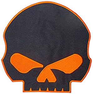 Orange & Black Half Skull Patch grande patch traseiro para colete ou jaqueta de ferro em costura no crânio preto com laranja