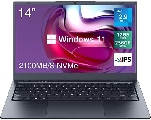 Laptop Windows 11 de 14 polegadas BITECOOL, 12 GB de RAM, 256 GB NVME SSD, até 2100 MB/S, FHD IPS Display, Intel Celeron N5095 Quad