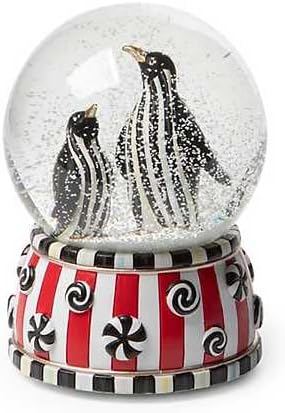 Mackenzie Childs Courgly Stripe Checkmate Penguin Snow Globe
