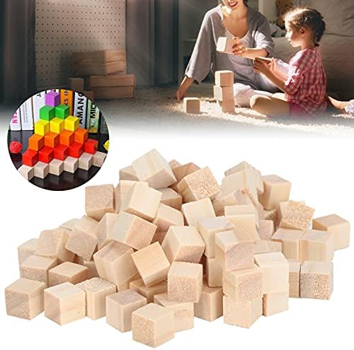 Zerodis Cubos de madeira, 100pcs inacabados bloqueios de madeira pequenos blocos de madeira para quebra -cabeças matemáticos