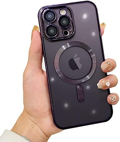 Aigomara Clear Clear Caso projetado para iPhone 14 Pro com protetor de lente de câmera compatível com magsafe de luxo com revestimento