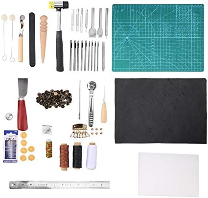 Kits de ferramentas de artesanato de couro, 60 PCs Ferramentas de trabalho de couro essenciais e suprimentos para iniciantes e profissionais