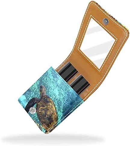 Caixa de batom de maquiagem para padrão de batom portátil de padrão de tartaruga externa com espelho damas mini maquiagem saco