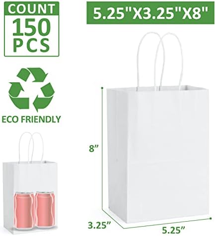 NYMVP 150PCS Sacos de papel White Kraft para pequenas empresas 5.25x3.25x8 Bolsas de presente de tamanho pequeno bolsas