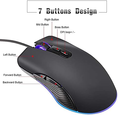 DailyInt Mouse 3200 DPI 7-Button Mouse de jogos com fio, mouse de esports óptico USB, acessórios de desktop de laptop silenciosos,