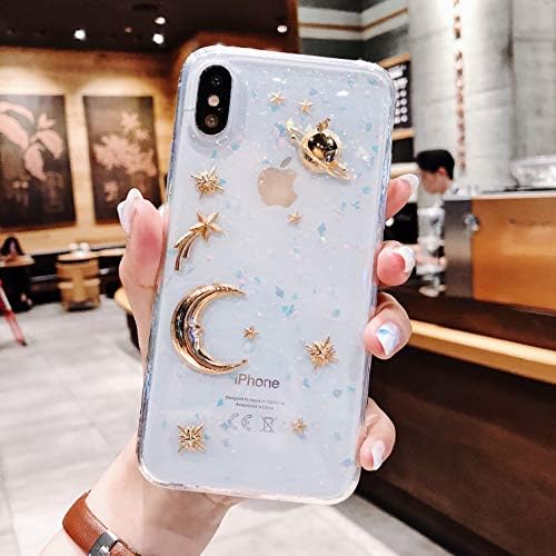 Bonitec Compatível com iPhone 12 mini case 3d bling planeta glitter com espaço sparkle moon star universo