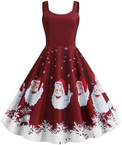 Vestidos de balanço para o vestido de chá de tanque feminino de tanque de Natal de impressão de natal 1950s Vintage