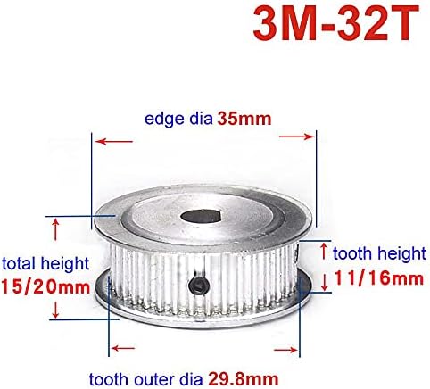 Polia de acionamento de correia de 32te e 32teets de 3255,5 mm de furo em forma de D 3 mm para a correia de 10 mm de largura 3m32t roda síncrona