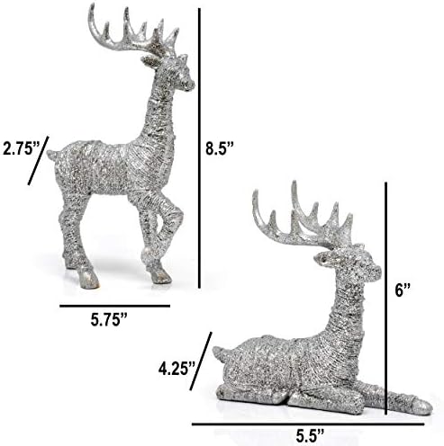 Decorações de renas Conjunto de decoração de veados de Natal de 2 figuras de rena de férias em pé e deitando ornamentos