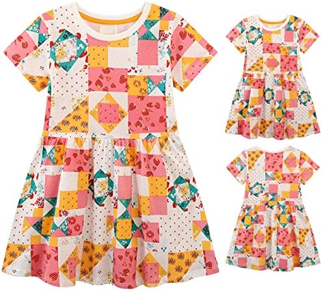 Kagayd menina vestido de verão da saia infantil Primavera e verão Roupas infantis vestidos de impressão de padrões curtos
