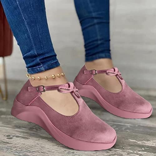 Ladies Moda Sapatos de cor sólida Casual Sapatos grossos de dedo redondo fivela de fivela casual sandálias de cunha branca