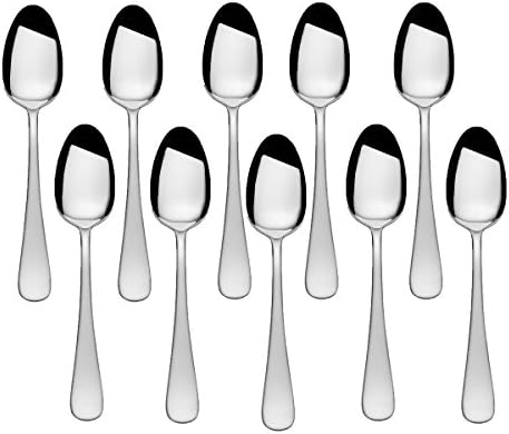 Básico gourmet de Mikasa Satin Symmetry Symmety Stoneless Steel Teaspoon, conjunto de 10, prata