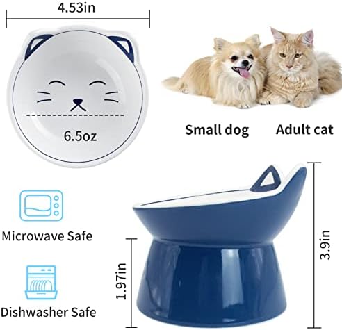 Modraw Bowls de gato elevado, tigela de comida de gato inclinada em cerâmica para alimentos secos e úmidos, tigela de gato não deslizada para gatos internos cães pequenos, anti -vômito protege a coluna