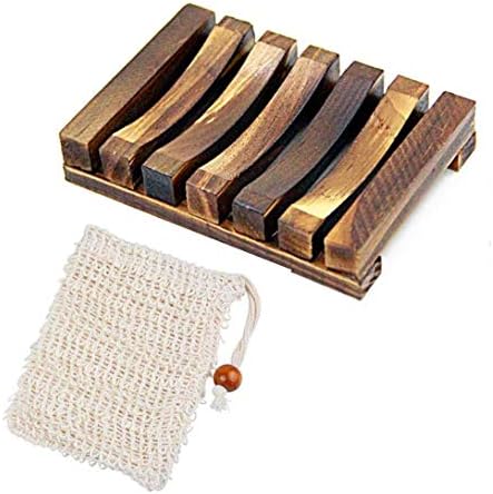 Soobrinho de madeira de Jrong, porta -sabão de madeira de madeira, sacos de sabão para secagem de espuma, 1 sabonete de madeira + 1 bolsa de sabão, sabão, esponjas, lavador