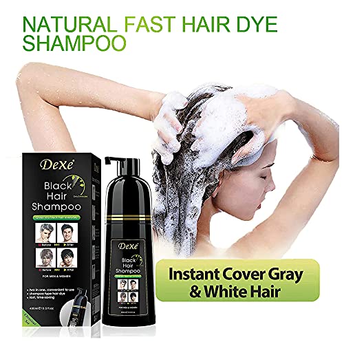 Amzfly dexe shampoo de cabelo preto instantâneo, fórmula botânica suave - amônia grátis - shampoo de cor de cabelo unissex - rápido e fácil - dura 30 dias 3 em 1 cor de cabelo preto