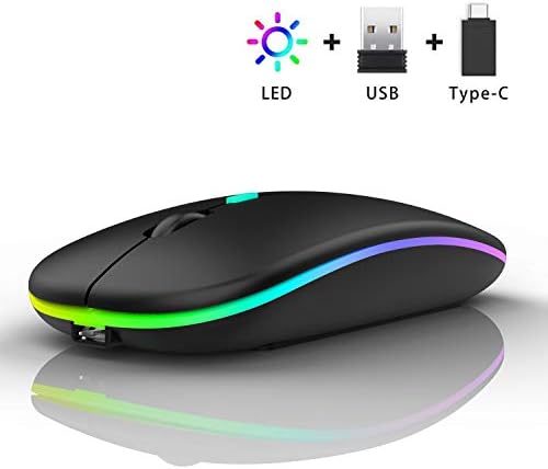 Mouse sem fio LED, mouse sem fio para computerr de mesa, mouse sem fio para MacBook Pro/Air/PC/Laptop ,, 2,4g portátil portátil Ratos de computador sem fio USB com receptor USB e adaptador tipo C