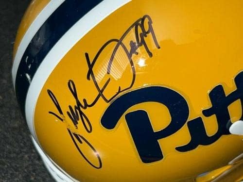 Hugh Green Pittsburgh Panthers CHOF 96 Assinado Mini Capacete Schutt - Mini Capacetes Autografados da NFL