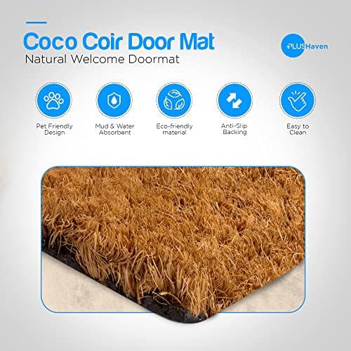 Além do tapete de porta de coco de Haven Coco com apoio pesado, capacho de boas -vindas naturais, 17,5 ”x30”, entrada