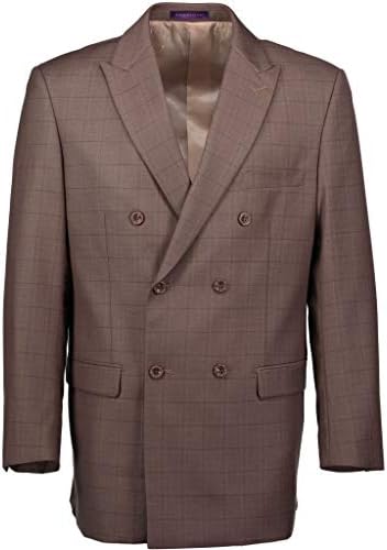 Vinci Men Windowpane Plaid Basted 6 Button Classic Fit Suit NOVO