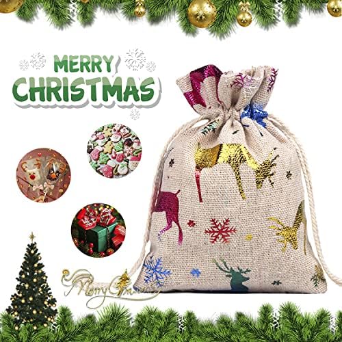 Janmin 24 pacotes sacos de serapilheira de linho, 8 estilos bolsas de cordão de Natal bolsas Bolsa de presente Favora as bolsas