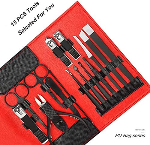 Kappde 15 peças em conjunto de unhas multifuncionais conjunto de unhas define aço inoxidável pedicure preto tweezer manicure kit kit unha ferramentas de arte