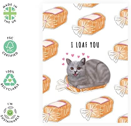 Cartão central de 23 anos para ele - 'I Loaf You' - Doce Punny - Cartão de aniversário de namorado - Cartões de Dia dos Namorados para a esposa namorada - Cartão de amor para ela - vem com adesivos