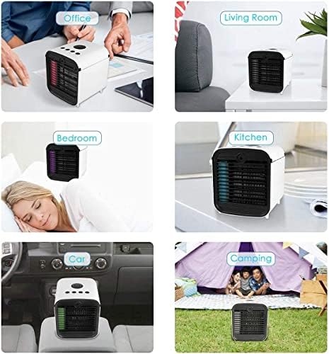 Cooler de ar, 4 em 1 ar condicionado portátil com luz LED e purificador, mini refrigerador evaporativo pessoal para casa de casa e escritório ao ar livre viagens