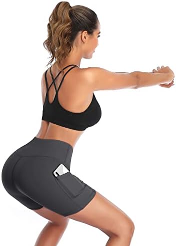 Dayoung Women Yoga Shorts High Cintura Tummy Control Worker Biker Running Athletic Compression Short com bolsos