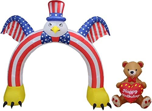 Duas pacote de decorações patrióticas e de festa de aniversário, inclui 9 pés de altura 4 de julho Voando águia careca