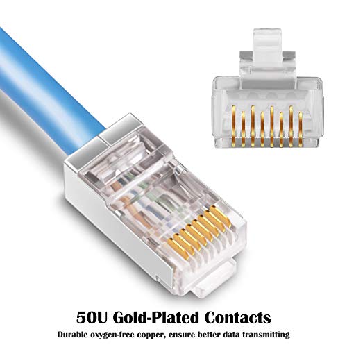 Conectores Igreely blindados CAT6 RJ45 50PACK 24AWG GOLD PLATED RJ45 CAT6/CAT5E/CAT5 8P8C 50 MICRON 50U 3 PONG FTP STP Ethernet Fim da plugue modular Modular