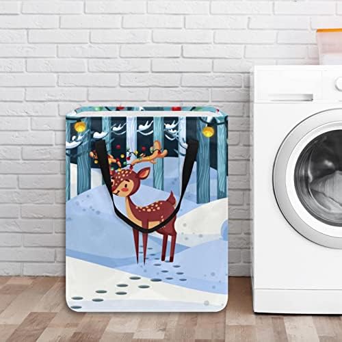 Winter Florest Christmas Rena Print Print Collapsible Laundry Horse, 60l de lavanderia à prova d'água de lavagem de roupas de